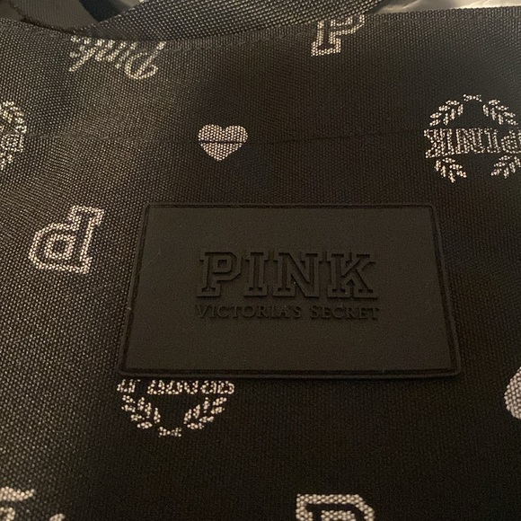 🖤VICTORIA’S SECRET🖤💕PINK💕🖤Black & Silver🩶Logo Large Canvas Tote Bag/NWT - Picture 4 of 6